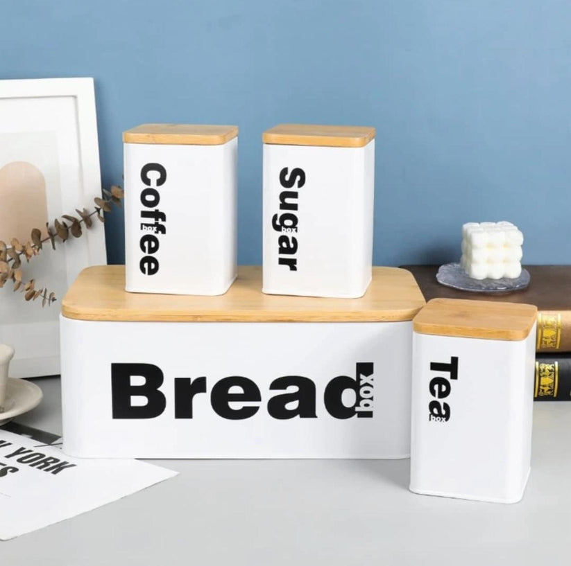 4-Piece Vintage Kitchen Storage Set with Bread Box & Canisters
