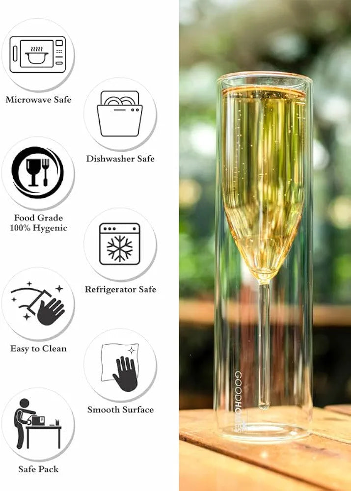 Double-Walled Borosilicate Glass Champagne Flute Set – Pack of 2 - My Store