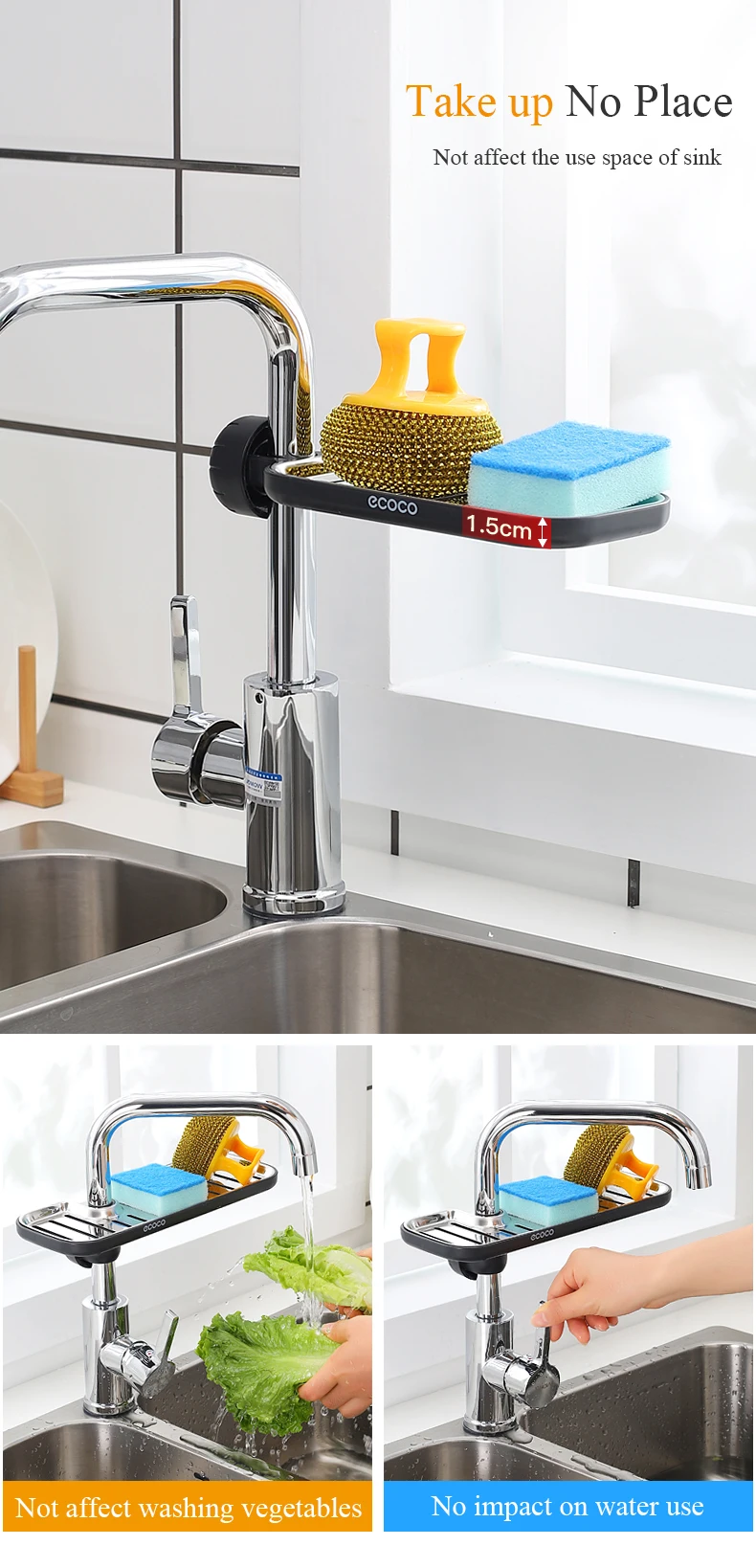 ECOCO Multi-Functional Faucet Drain Rack – Premium Stainless Steel Sink Organizer