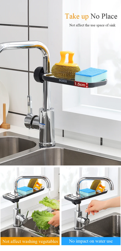 ECOCO Multi-Functional Faucet Drain Rack – Premium Stainless Steel Sink Organizer