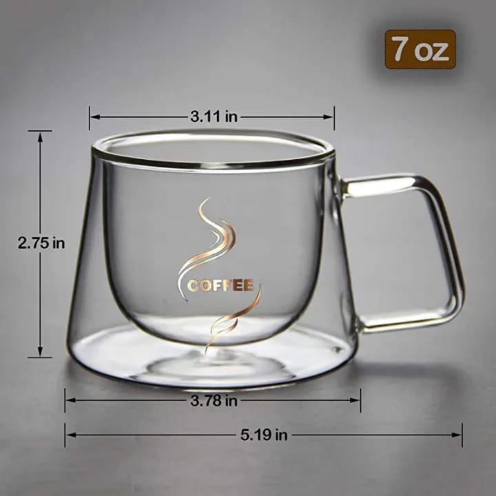 Double Wall Borosilicate Glass Coffee Mug with Handle – 200 ml