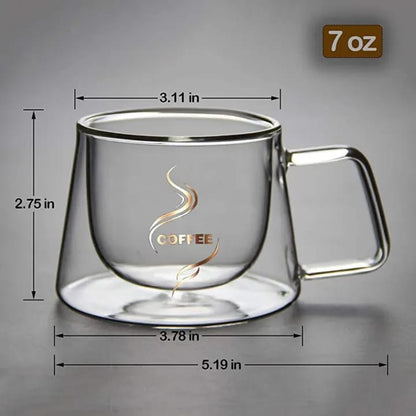 Double Wall Borosilicate Glass Coffee Mug with Handle – 200 ml