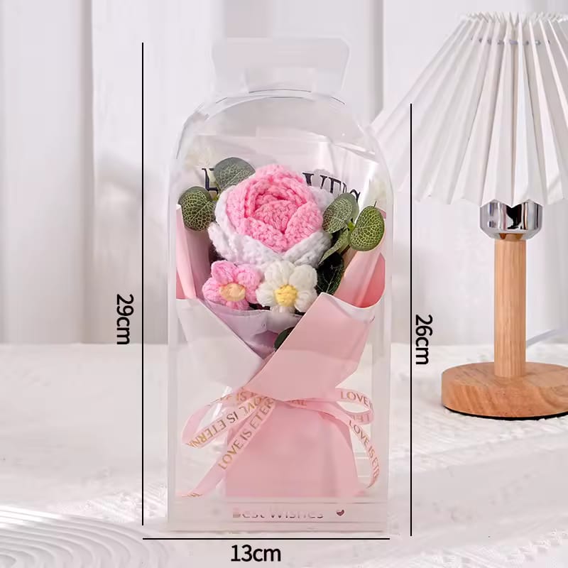 Everlasting Hand-Woven Crochet Flower Bouquet with Mini Bear