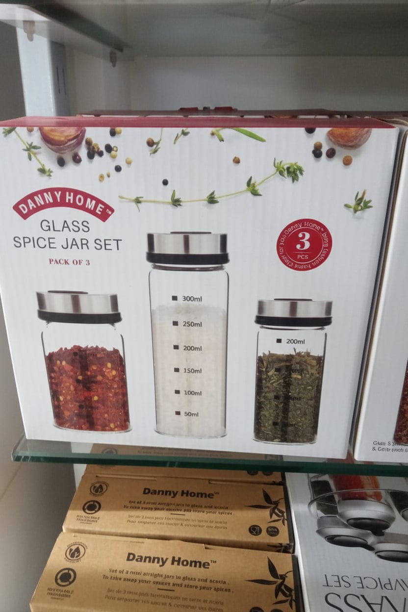 Danny Home™ 3-Piece Glass Spice Jar Set (150ml, 200ml & 300ml)