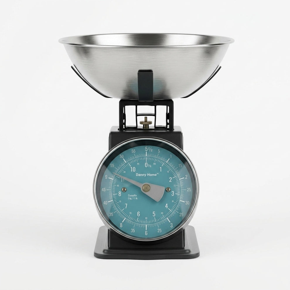 Danny Home Stainless Steel Mechanical Kitchen Scale (5kg / 11lb) – Retro Analog Food Scale with Stainless Steel Bowl
