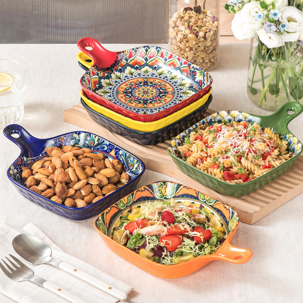 Ceramic 6.5-Inch Square Serving Platter with Handle