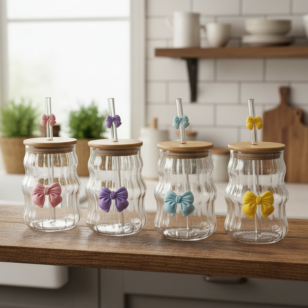 Premium Glass Tumbler with Airtight Lid, Handle & Glass Straw