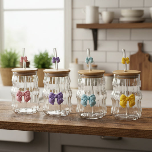 Premium Glass Tumbler with Airtight Lid, Handle & Glass Straw