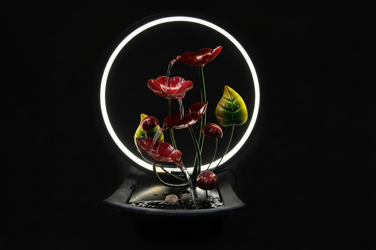 Modern Red Flower Tabletop Fountain with LED Light