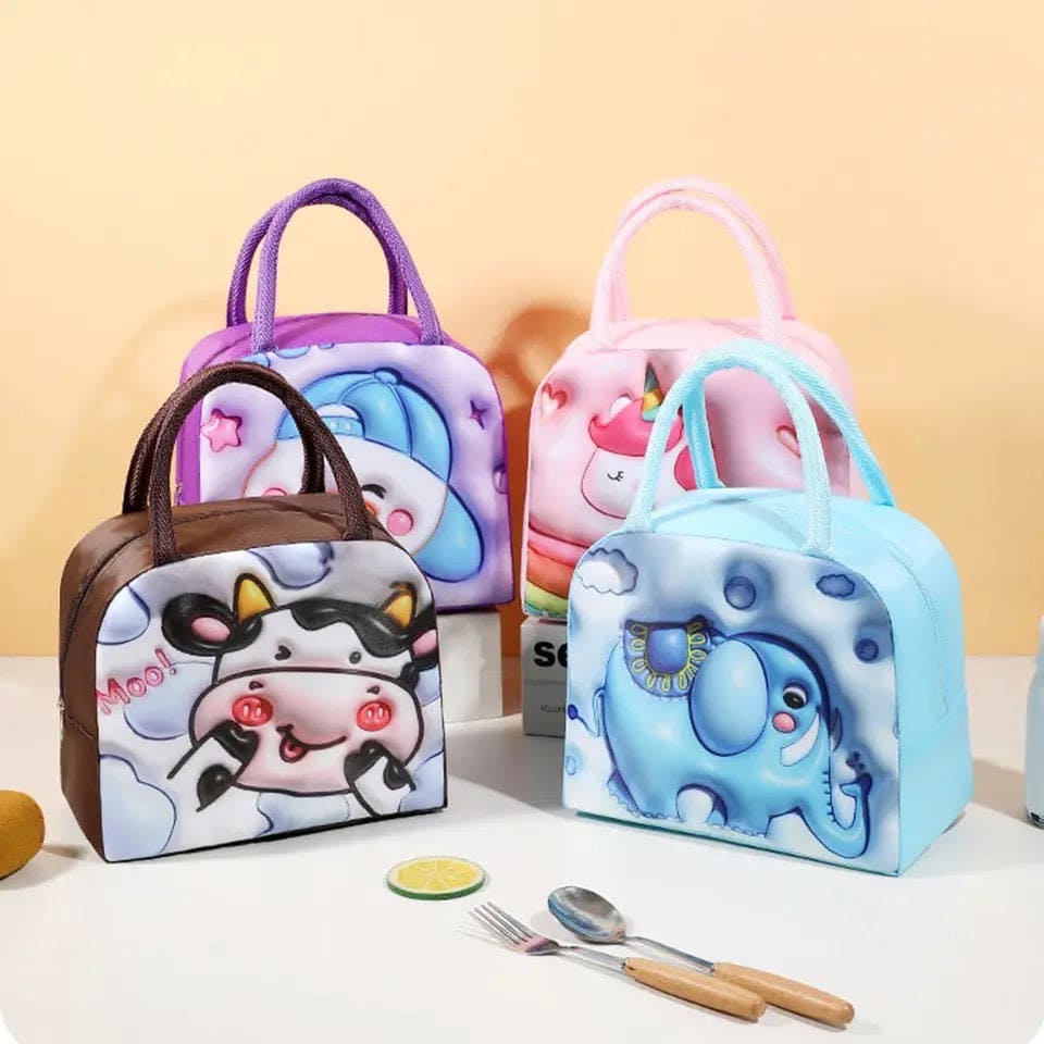 Large Capacity Insulated Lunch Bag – Cute 3D Designs for Kids & Adults