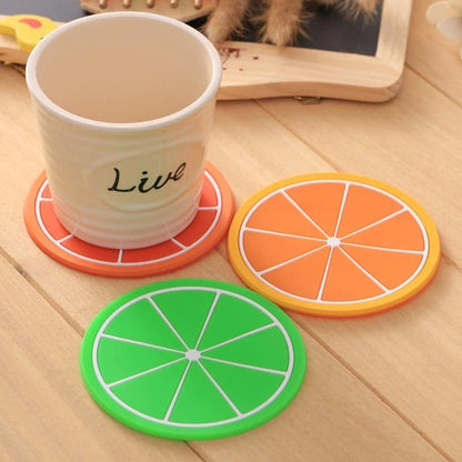 6pc Set Of Colorful Fruit Shaped Coasters Silicone Round Coaster Cup Drinks Holder Mat