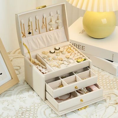 3-layer luxury Leather jewellery organizer with drawers
