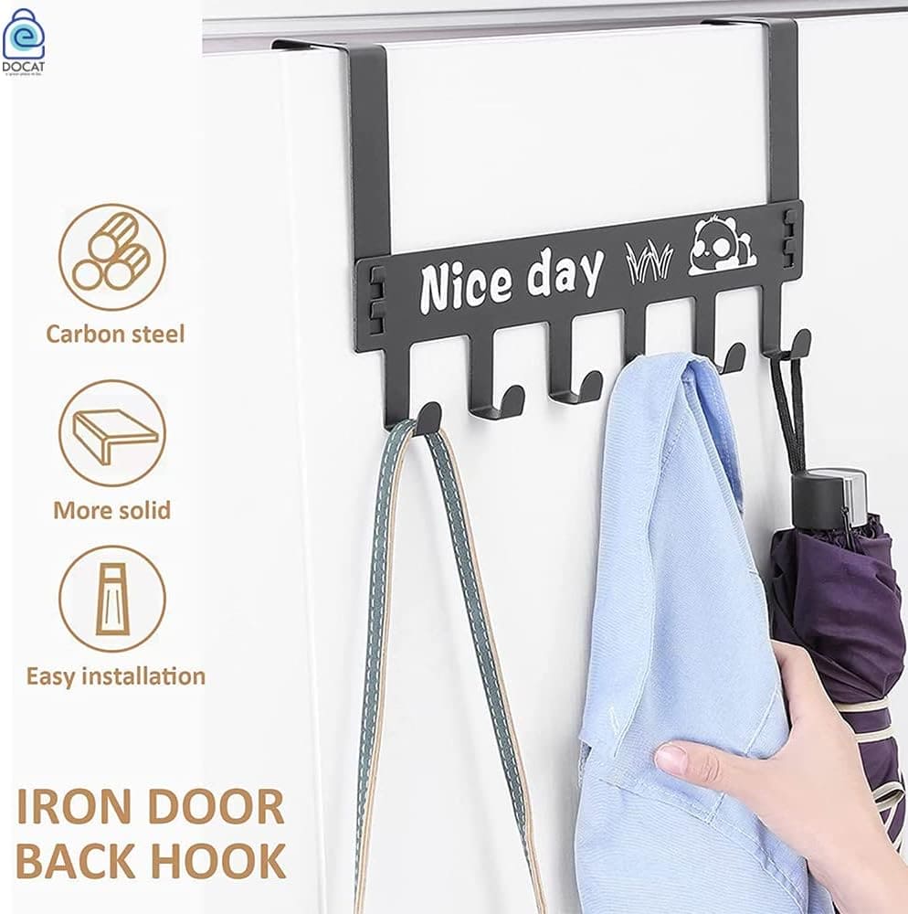 “Nice Day” 6-Hook Over-the-Door Hanger – Space-Saving Metal Door Rack
