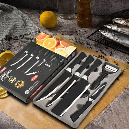 Black Wavy 6-Piece Stainless Steel Knife Set – Stylish & Durable
