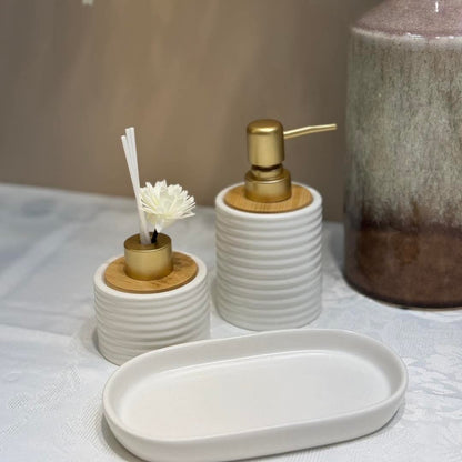 Luxury 3-Piece Porcelain Bathroom Accessory & Reed Diffuser Set