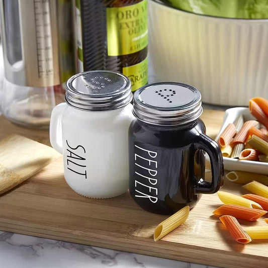 Black & White Mason Jar Salt & Pepper Shaker Set - My Store
