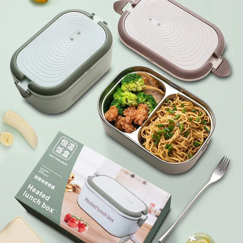 Electric Heated Lunch Box – Stainless Steel, 2-Compartment Portable Food Warmer