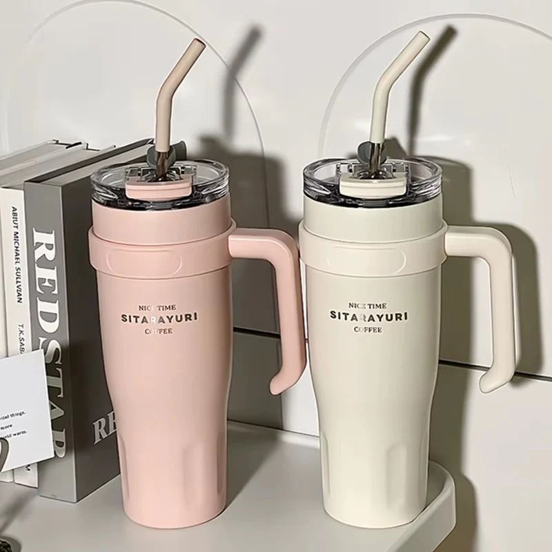 SITARAYURI 40 oz Insulated Travel Mug with Straw & Handle