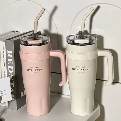 SITARAYURI 40 oz Insulated Travel Mug with Straw & Handle