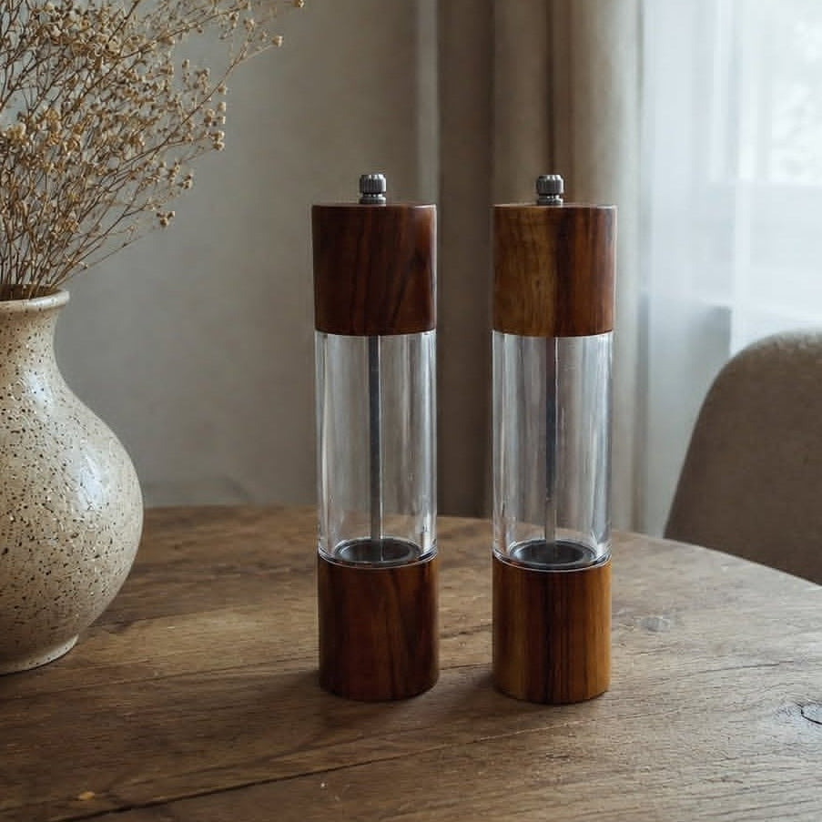 Wooden Spice Grinder – Natural Wood & Glass Manual Spice Mill