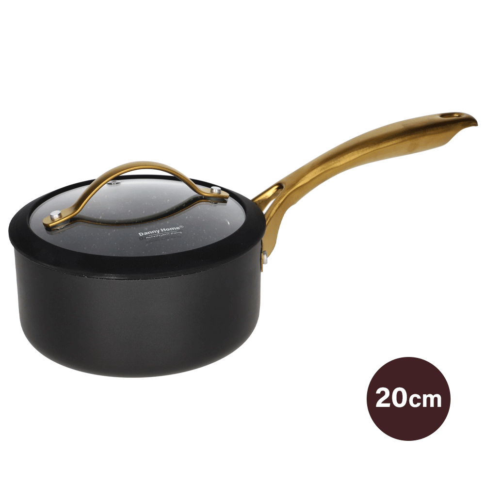 Danny Home Premium Non-Stick Forged Aluminum Saucepan with Tempered Glass Lid (Gold Handle Series) - My Store