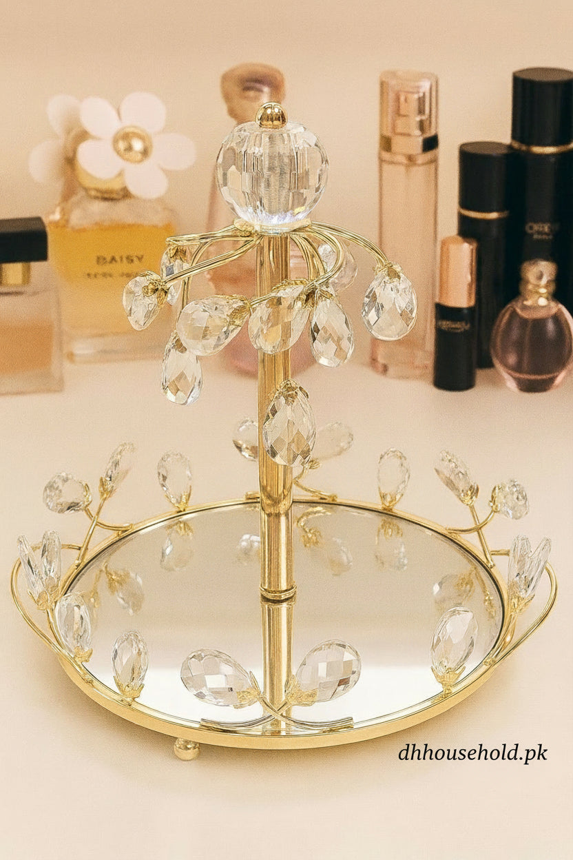 Crystal Golden Perfume & Makeup Accessories Tray - My Store