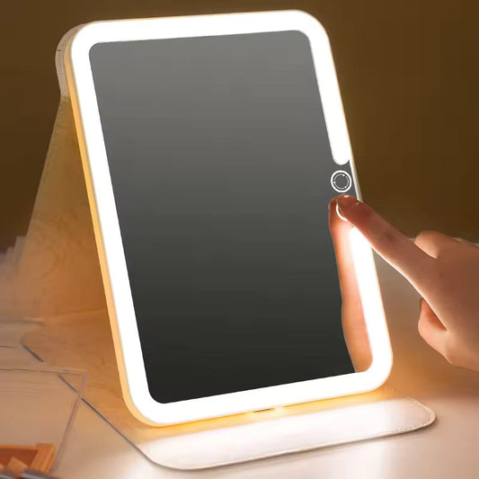 Travel Makeup Mirror with 3 Color LED Touch Dimming Portable Foldable USB Rechargeable