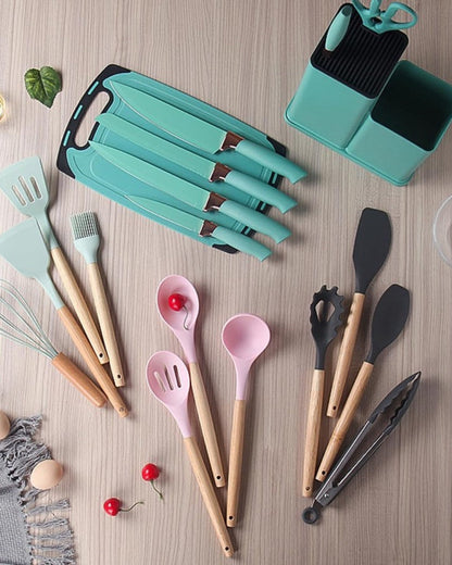 19-Piece Kitchen Tool Set with Wooden Handles