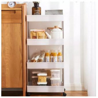 4 Layer Gap Kitchen Storage Trolley Rack Slim Slide Tower Movable Assemble Plastic Bathroom Shelf Wheels
