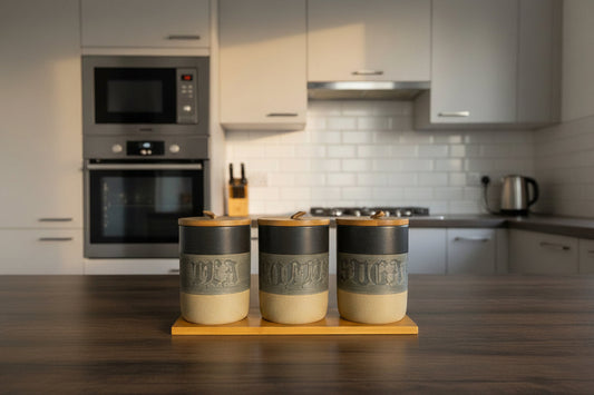 Ceramic Tea Coffee Sugar Canister Set with Wooden Lids - My Store