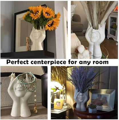Abstract Human Face & Hands Storage Holder / Decorative Vase