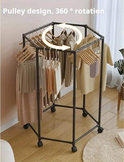 Hexagonal 360° Rotating Clothes Rack with Wheels