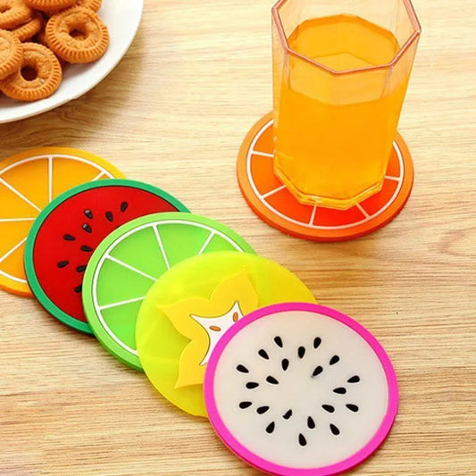 6pc Set Of Colorful Fruit Shaped Coasters Silicone Round Coaster Cup Drinks Holder Mat