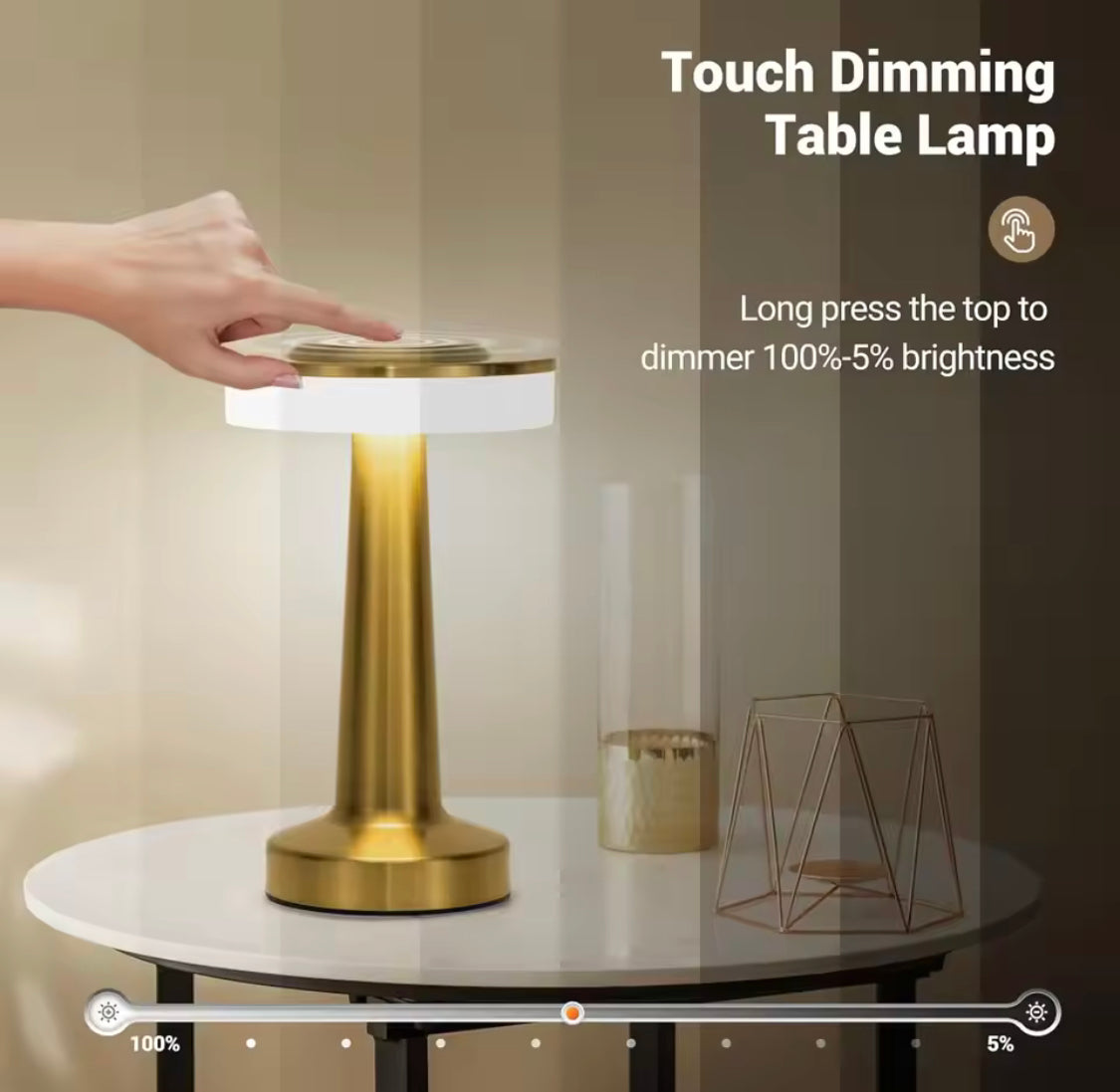 Modern Cordless LED Table Lamp - USB-C Rechargeable & Touch Dimming