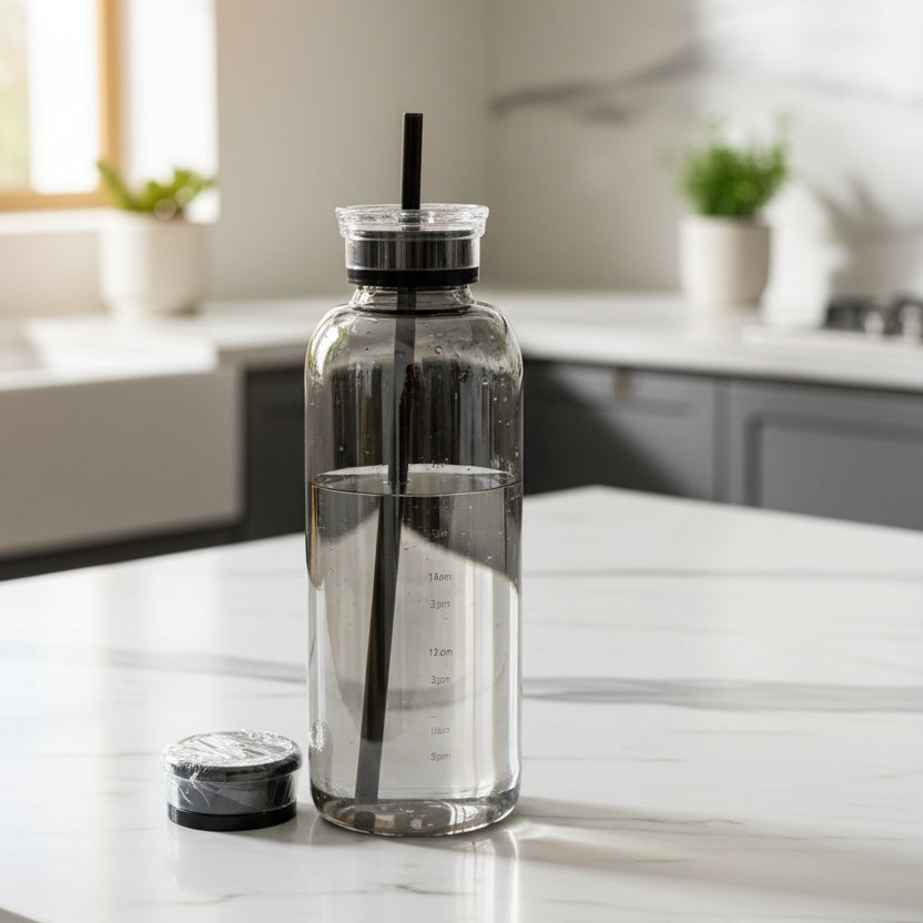 Time-Marked Gradient Glass Water Bottle – 750ml / 25 oz