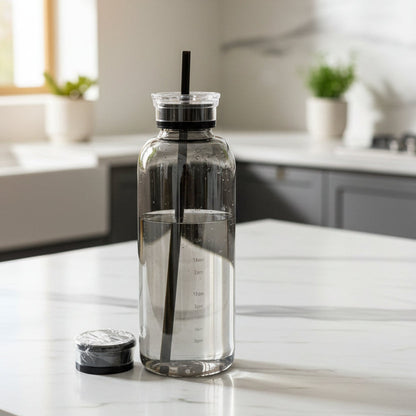 Time-Marked Gradient Glass Water Bottle – 750ml / 25 oz