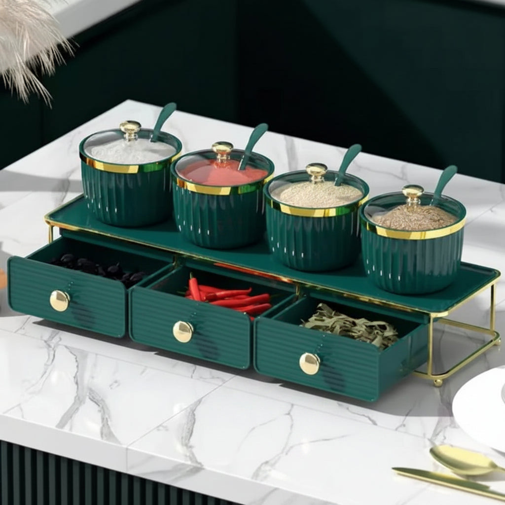 Luxury Emerald & Gold Spice Organizer Set - My Store