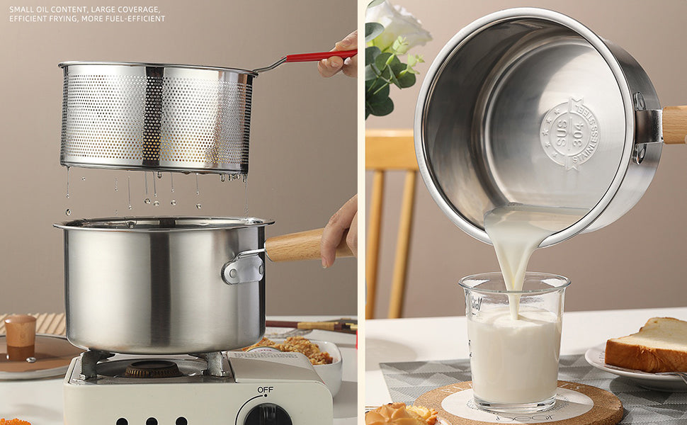 Stainless Steel Milk Pot with Strainer Basket – 20cm