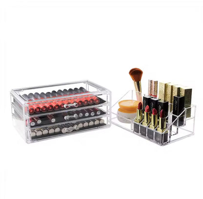3-Tier Clear Acrylic Makeup Organizer with 3 Drawers & Top Storage