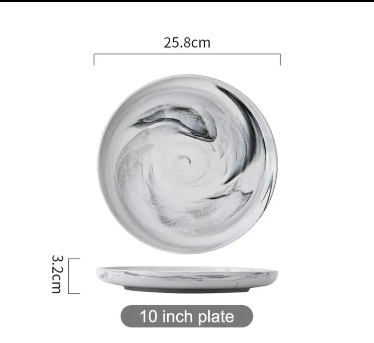 DannyHOME Marble Swirl Ceramic Dinner Plate – 10 inches