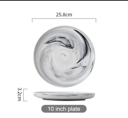 DannyHOME Marble Swirl Ceramic Dinner Plate – 10 inches