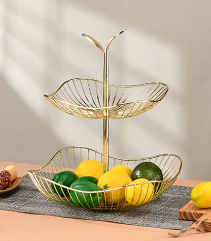 Gold Metal Multi-Layer Swing Fruit Basket Stand (2-Tier) – Elegant Kitchen Organizer - My Store