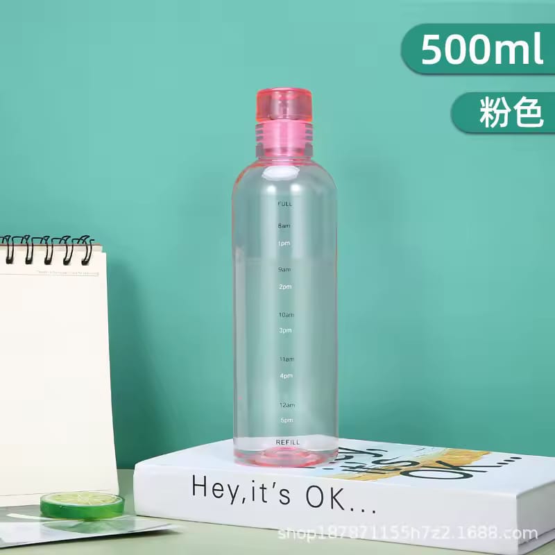 HydrateTime™ 500ml Borosilicate Glass Water Bottle with Time Marker
