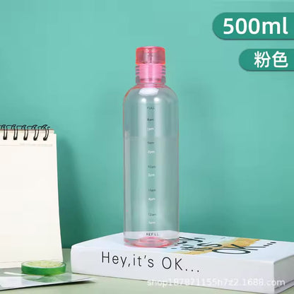 HydrateTime™ 500ml Borosilicate Glass Water Bottle with Time Marker