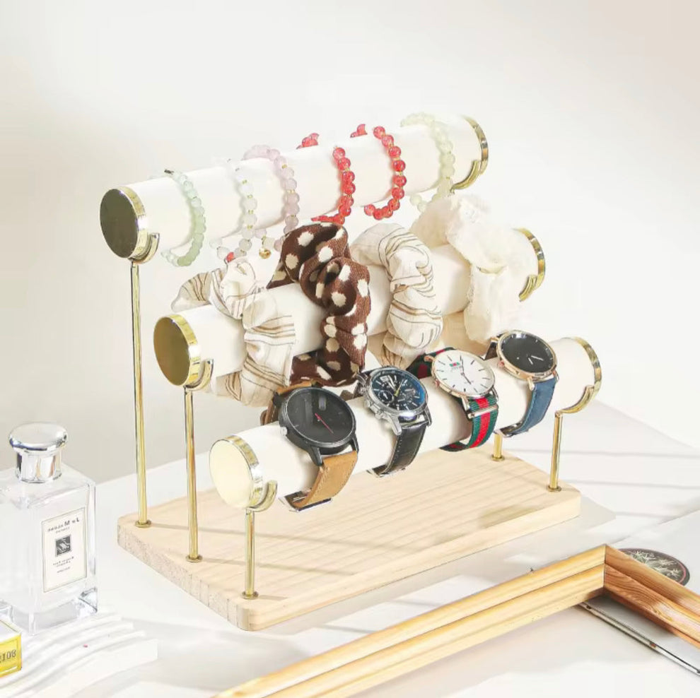 3-Tier Wooden Jewelry & Watch Display Stand Organizer