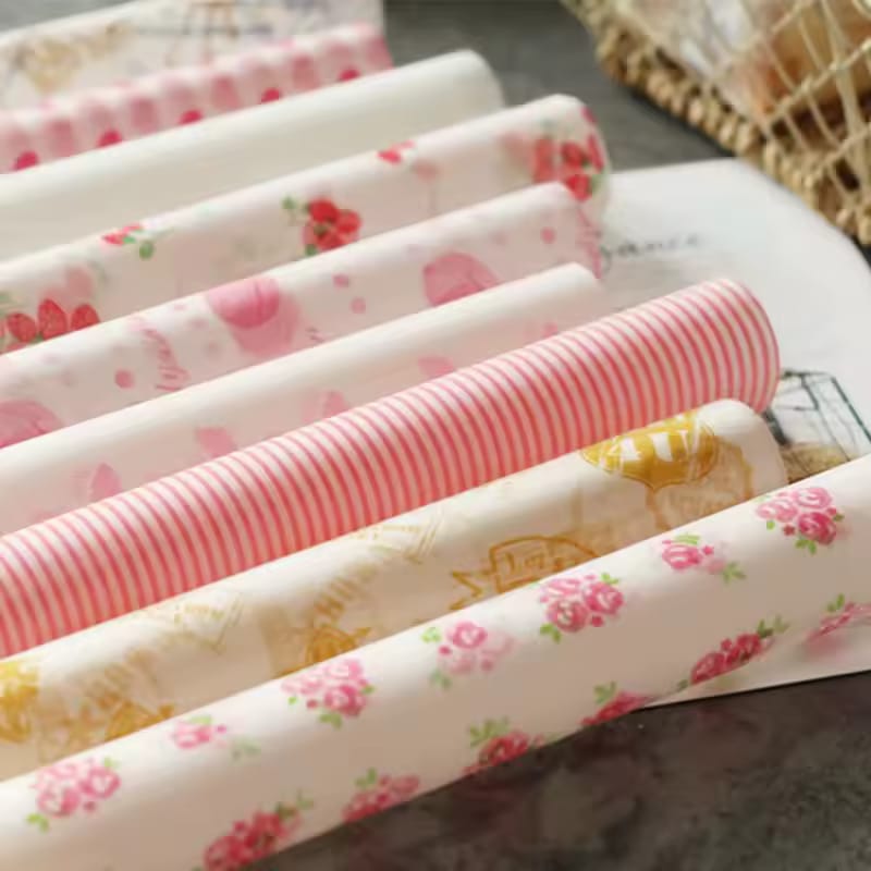 Food-Grade Decorative Wax Paper Sheets – Waterproof & Greaseproof Food Wrapping Paper (50 Sheets)