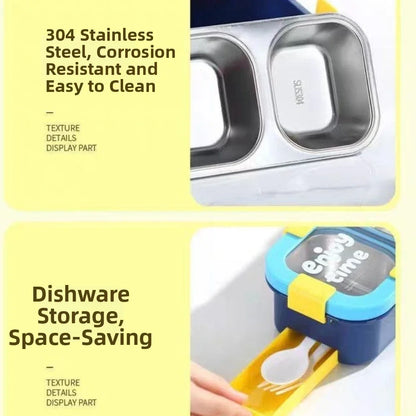 Stainless Steel 3-Compartment Bento Lunch Box with Hidden Cutlery Drawer