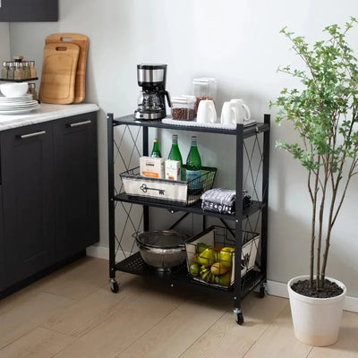 Foldable Kitchen Trolley 3-Layer - My Store