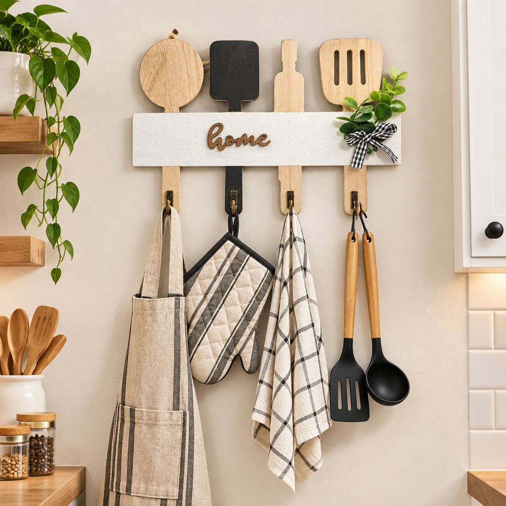 Rustic Wooden Kitchen Wall Hanging Rack