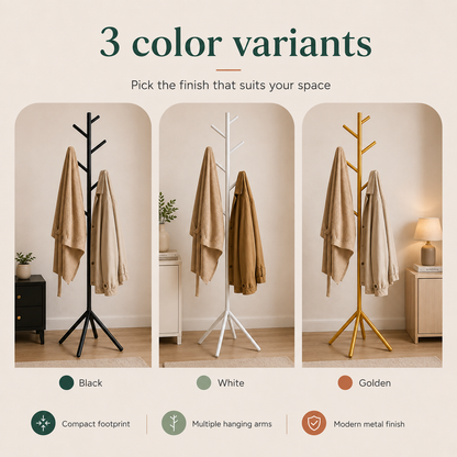 Modern Freestanding Metal Coat Rack & Garment Organizer